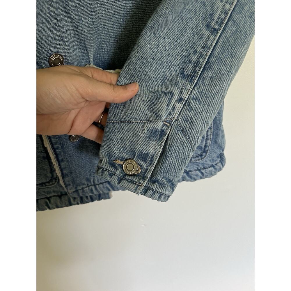 GAP Patch Pocket Sherpa Denim Jacket Chore Coat Barn Style Xs Petite Oversized - Picture 5 of 10